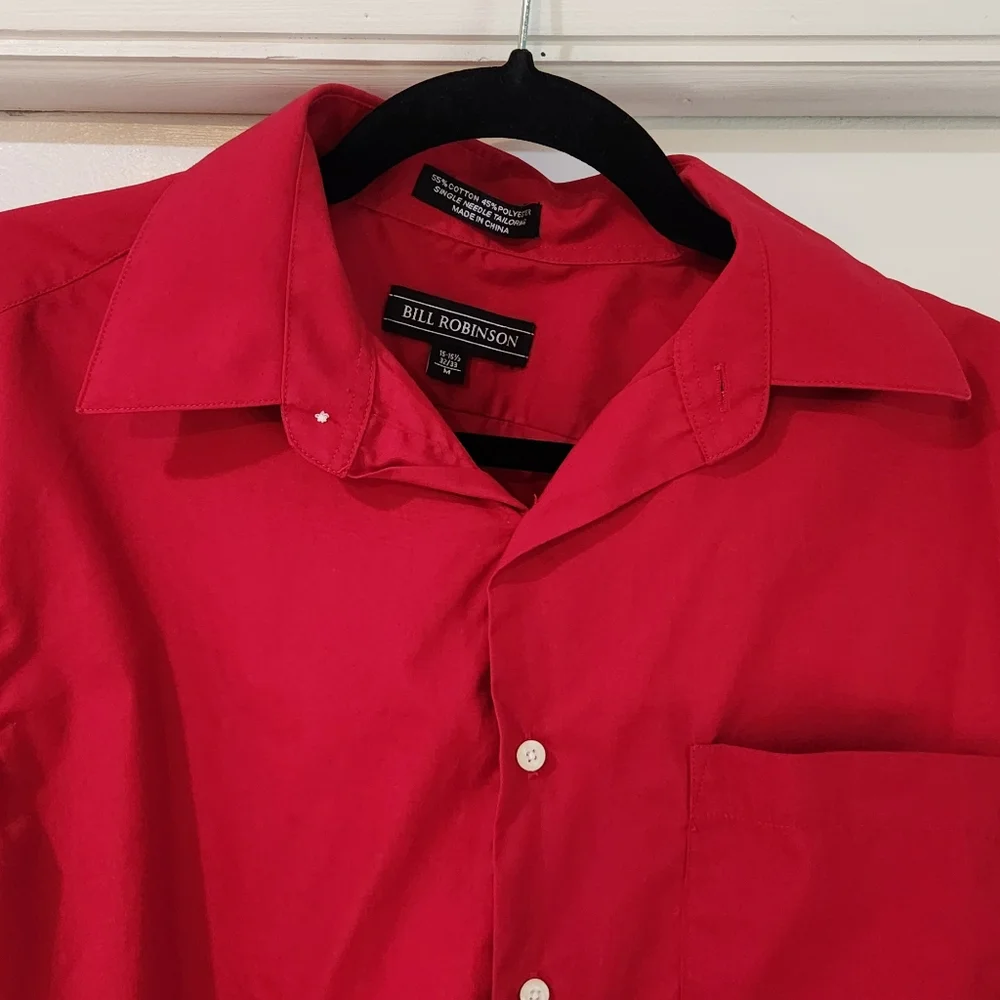 Men's Bill Robinson Red Button Down Long Sleeve Shirt, Size M - Picture 4 of 16